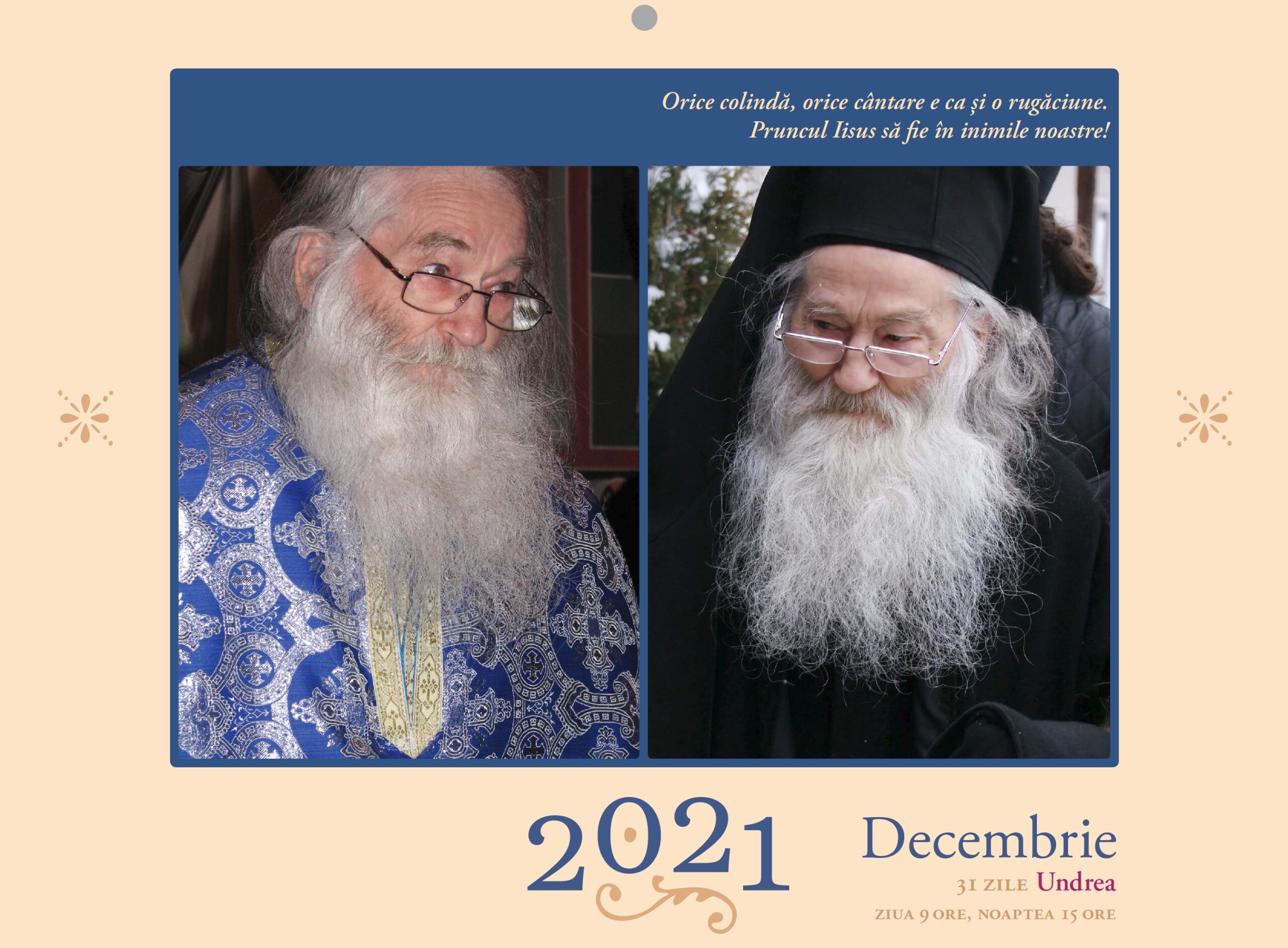 Calendar ortodox 2021 cu Părintele Justin Pârvu coperta luna Decembrie